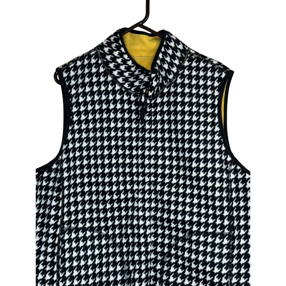 Reversible Fleece Vest Womens 2X Black White Houndstooth Mustard Yellow Full Zip - Picture 9 of 11